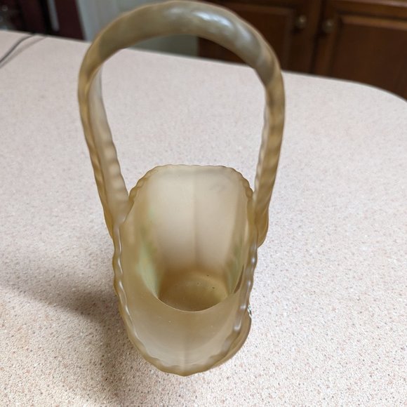 Westmoreland Frosted Yellow Satin Glass Basket with Daisies - Vintage - Picture 4 of 7